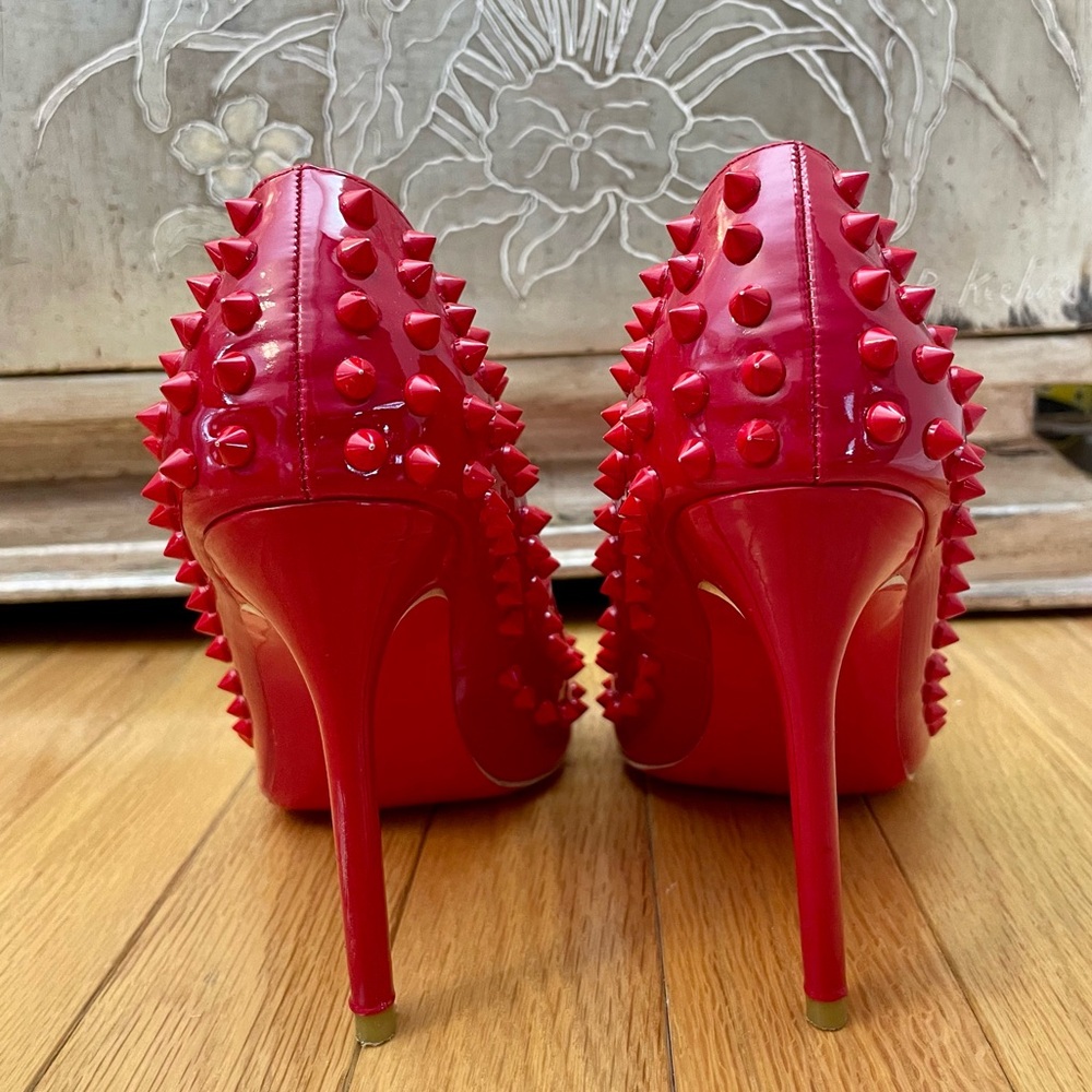 Christian Louboutin Red Spiked Heels-runs small - Picture 4 of 8